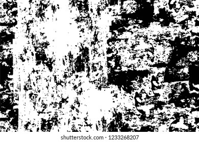 Grunge overlay layer. Abstract black and white vector background. Monochrome vintage surface with dirty pattern in cracks, spots, dots. Old wall in dark horror style design