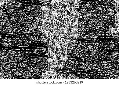 Grunge overlay layer. Abstract black and white vector background. Monochrome vintage surface with dirty pattern in cracks, spots, dots. Old wall in dark horror style design