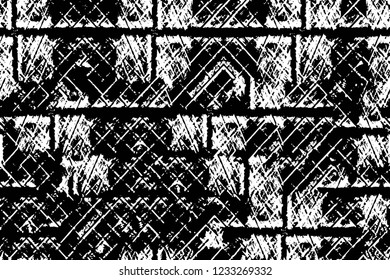 Grunge overlay layer. Abstract black and white vector background. Monochrome vintage surface with dirty pattern in cracks, spots, dots. Old wall in dark horror style design