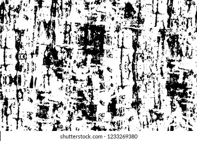 Grunge overlay layer. Abstract black and white vector background. Monochrome vintage surface with dirty pattern in cracks, spots, dots. Old wall in dark horror style design