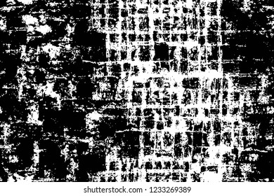 Grunge overlay layer. Abstract black and white vector background. Monochrome vintage surface with dirty pattern in cracks, spots, dots. Old wall in dark horror style design