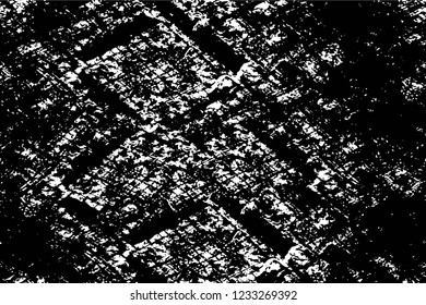 Grunge overlay layer. Abstract black and white vector background. Monochrome vintage surface with dirty pattern in cracks, spots, dots. Old wall in dark horror style design