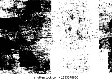 Grunge overlay layer. Abstract black and white vector background. Monochrome vintage surface with dirty pattern in cracks, spots, dots. Old wall in dark horror style design