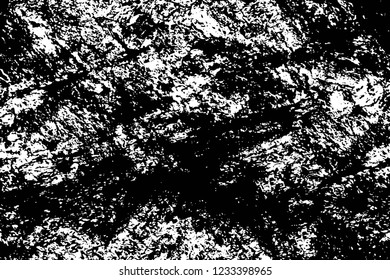 Grunge overlay layer. Abstract black and white vector background. Monochrome vintage surface with dirty pattern in cracks, spots, dots. Old wall in dark horror style design