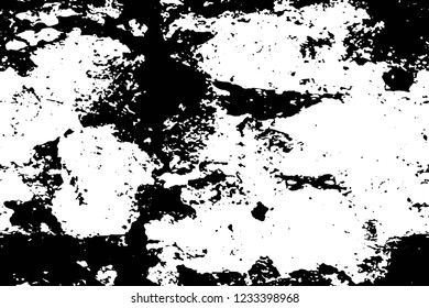 Grunge overlay layer. Abstract black and white vector background. Monochrome vintage surface with dirty pattern in cracks, spots, dots. Old wall in dark horror style design