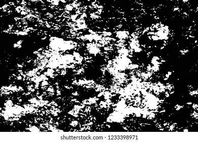 Grunge overlay layer. Abstract black and white vector background. Monochrome vintage surface with dirty pattern in cracks, spots, dots. Old wall in dark horror style design