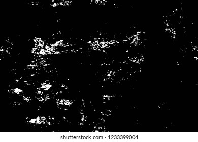 Grunge overlay layer. Abstract black and white vector background. Monochrome vintage surface with dirty pattern in cracks, spots, dots. Old wall in dark horror style design