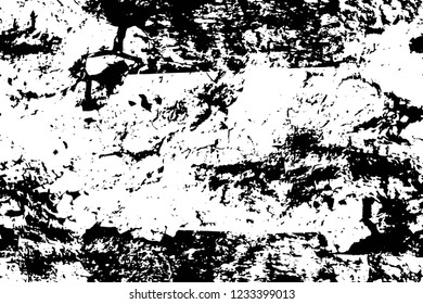 Grunge overlay layer. Abstract black and white vector background. Monochrome vintage surface with dirty pattern in cracks, spots, dots. Old wall in dark horror style design