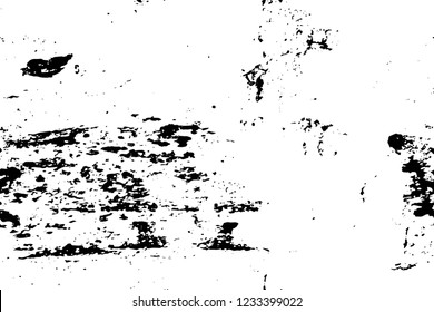 Grunge overlay layer. Abstract black and white vector background. Monochrome vintage surface with dirty pattern in cracks, spots, dots. Old wall in dark horror style design