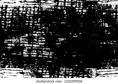 Grunge overlay layer. Abstract black and white vector background. Monochrome vintage surface with dirty pattern in cracks, spots, dots. Old wall in dark horror style design