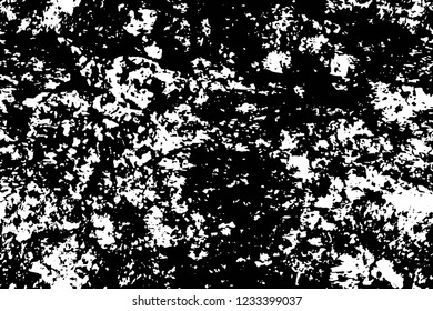 Grunge overlay layer. Abstract black and white vector background. Monochrome vintage surface with dirty pattern in cracks, spots, dots. Old wall in dark horror style design