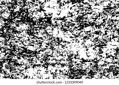 Grunge overlay layer. Abstract black and white vector background. Monochrome vintage surface with dirty pattern in cracks, spots, dots. Old wall in dark horror style design