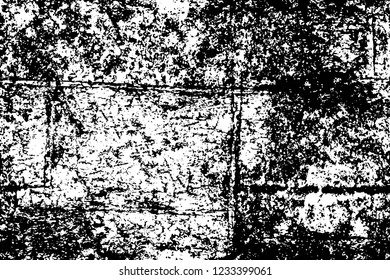 Grunge overlay layer. Abstract black and white vector background. Monochrome vintage surface with dirty pattern in cracks, spots, dots. Old wall in dark horror style design