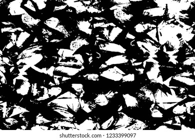 Grunge overlay layer. Abstract black and white vector background. Monochrome vintage surface with dirty pattern in cracks, spots, dots. Old wall in dark horror style design