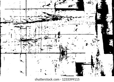 Grunge overlay layer. Abstract black and white vector background. Monochrome vintage surface with dirty pattern in cracks, spots, dots. Old wall in dark horror style design