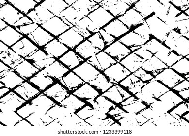 Grunge overlay layer. Abstract black and white vector background. Monochrome vintage surface with dirty pattern in cracks, spots, dots. Old wall in dark horror style design