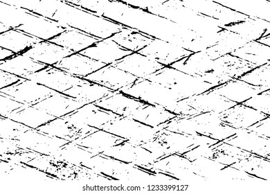 Grunge overlay layer. Abstract black and white vector background. Monochrome vintage surface with dirty pattern in cracks, spots, dots. Old wall in dark horror style design