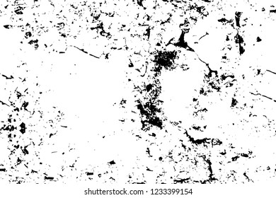 Grunge overlay layer. Abstract black and white vector background. Monochrome vintage surface with dirty pattern in cracks, spots, dots. Old wall in dark horror style design