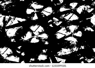 Grunge overlay layer. Abstract black and white vector background. Monochrome vintage surface with dirty pattern in cracks, spots, dots. Old wall in dark horror style design
