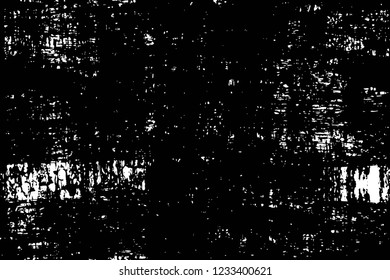 Grunge overlay layer. Abstract black and white vector background. Monochrome vintage surface with dirty pattern in cracks, spots, dots. Old wall in dark horror style design
