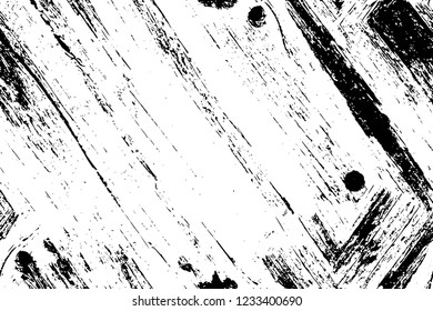 Grunge overlay layer. Abstract black and white vector background. Monochrome vintage surface with dirty pattern in cracks, spots, dots. Old wall in dark horror style design