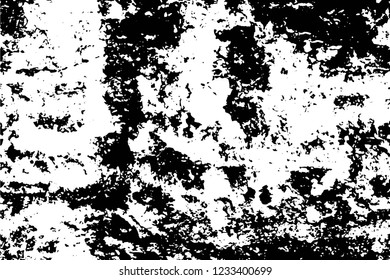 Grunge overlay layer. Abstract black and white vector background. Monochrome vintage surface with dirty pattern in cracks, spots, dots. Old wall in dark horror style design