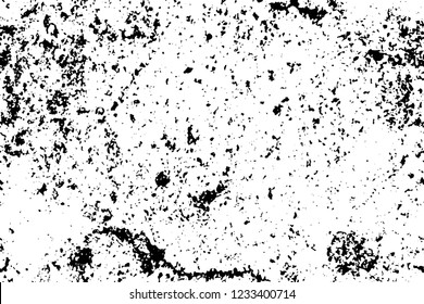 Grunge overlay layer. Abstract black and white vector background. Monochrome vintage surface with dirty pattern in cracks, spots, dots. Old wall in dark horror style design