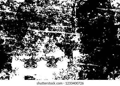 Grunge overlay layer. Abstract black and white vector background. Monochrome vintage surface with dirty pattern in cracks, spots, dots. Old wall in dark horror style design