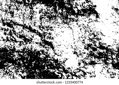 Grunge overlay layer. Abstract black and white vector background. Monochrome vintage surface with dirty pattern in cracks, spots, dots. Old wall in dark horror style design