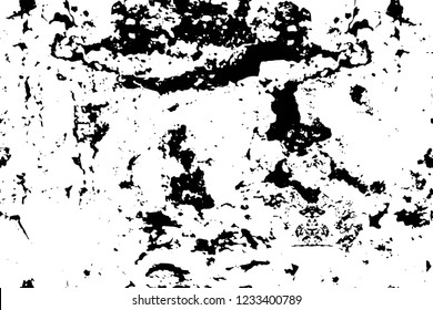 Grunge overlay layer. Abstract black and white vector background. Monochrome vintage surface with dirty pattern in cracks, spots, dots. Old wall in dark horror style design