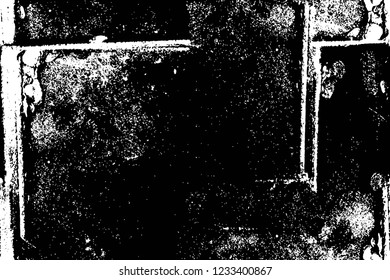 Grunge overlay layer. Abstract black and white vector background. Monochrome vintage surface with dirty pattern in cracks, spots, dots. Old wall in dark horror style design