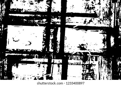 Grunge overlay layer. Abstract black and white vector background. Monochrome vintage surface with dirty pattern in cracks, spots, dots. Old wall in dark horror style design