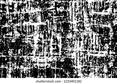 Grunge overlay layer. Abstract black and white vector background. Monochrome vintage surface with dirty pattern in cracks, spots, dots. Old wall in dark horror style design