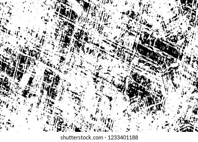 Grunge overlay layer. Abstract black and white vector background. Monochrome vintage surface with dirty pattern in cracks, spots, dots. Old wall in dark horror style design