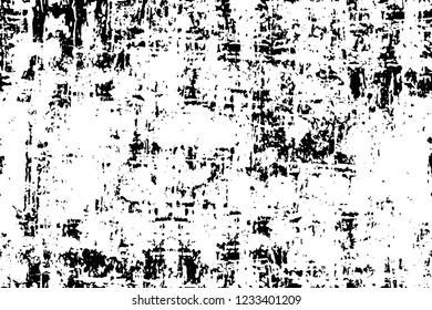 Grunge overlay layer. Abstract black and white vector background. Monochrome vintage surface with dirty pattern in cracks, spots, dots. Old wall in dark horror style design