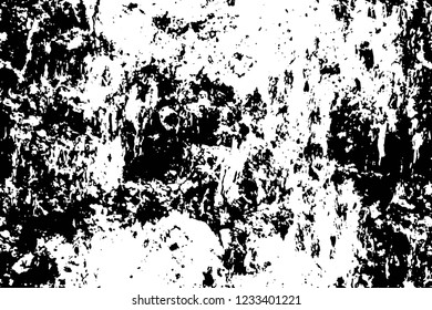Grunge overlay layer. Abstract black and white vector background. Monochrome vintage surface with dirty pattern in cracks, spots, dots. Old wall in dark horror style design