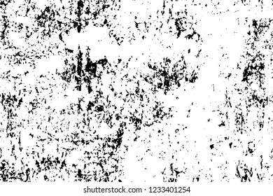 Grunge overlay layer. Abstract black and white vector background. Monochrome vintage surface with dirty pattern in cracks, spots, dots. Old wall in dark horror style design