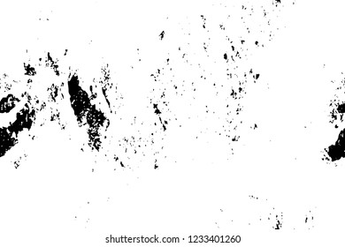 Grunge overlay layer. Abstract black and white vector background. Monochrome vintage surface with dirty pattern in cracks, spots, dots. Old wall in dark horror style design