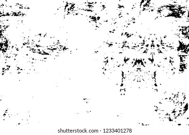 Grunge overlay layer. Abstract black and white vector background. Monochrome vintage surface with dirty pattern in cracks, spots, dots. Old wall in dark horror style design