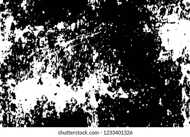 Grunge overlay layer. Abstract black and white vector background. Monochrome vintage surface with dirty pattern in cracks, spots, dots. Old wall in dark horror style design