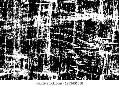 Grunge overlay layer. Abstract black and white vector background. Monochrome vintage surface with dirty pattern in cracks, spots, dots. Old wall in dark horror style design