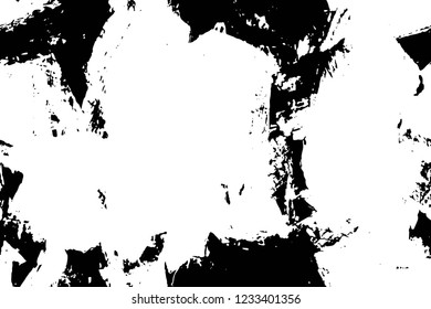 Grunge overlay layer. Abstract black and white vector background. Monochrome vintage surface with dirty pattern in cracks, spots, dots. Old wall in dark horror style design