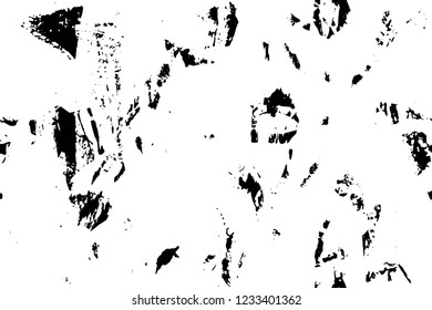 Grunge overlay layer. Abstract black and white vector background. Monochrome vintage surface with dirty pattern in cracks, spots, dots. Old wall in dark horror style design