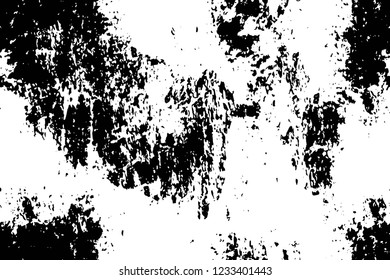 Grunge overlay layer. Abstract black and white vector background. Monochrome vintage surface with dirty pattern in cracks, spots, dots. Old wall in dark horror style design