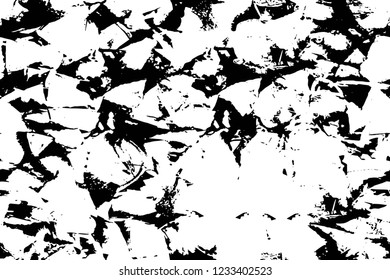 Grunge overlay layer. Abstract black and white vector background. Monochrome vintage surface with dirty pattern in cracks, spots, dots. Old wall in dark horror style design