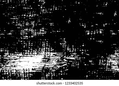 Grunge overlay layer. Abstract black and white vector background. Monochrome vintage surface with dirty pattern in cracks, spots, dots. Old wall in dark horror style design
