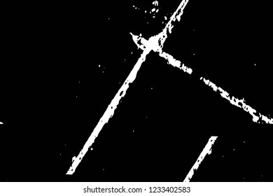 Grunge overlay layer. Abstract black and white vector background. Monochrome vintage surface with dirty pattern in cracks, spots, dots. Old wall in dark horror style design