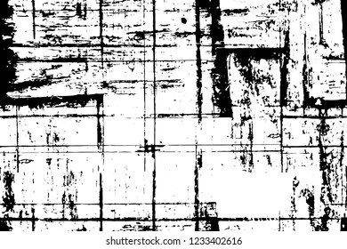 Grunge overlay layer. Abstract black and white vector background. Monochrome vintage surface with dirty pattern in cracks, spots, dots. Old wall in dark horror style design