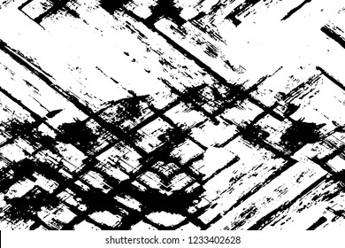 Grunge overlay layer. Abstract black and white vector background. Monochrome vintage surface with dirty pattern in cracks, spots, dots. Old wall in dark horror style design