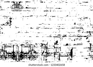 Grunge overlay layer. Abstract black and white vector background. Monochrome vintage surface with dirty pattern in cracks, spots, dots. Old wall in dark horror style design